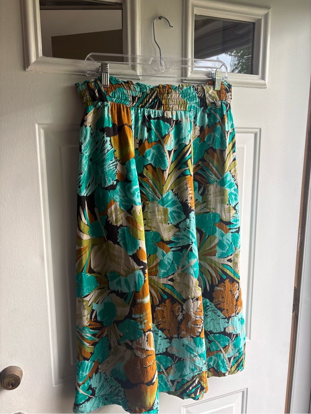 Autograph American Clothing Elastic 90s Vintage Teal Orange Tropical Midi Skirt
